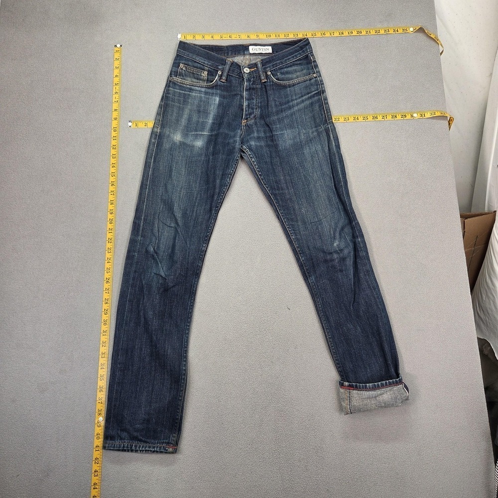 Gustin Selvedge Jeans Mens Blue Slim Tapered Button Fly‎ Denim Fits 28x32
